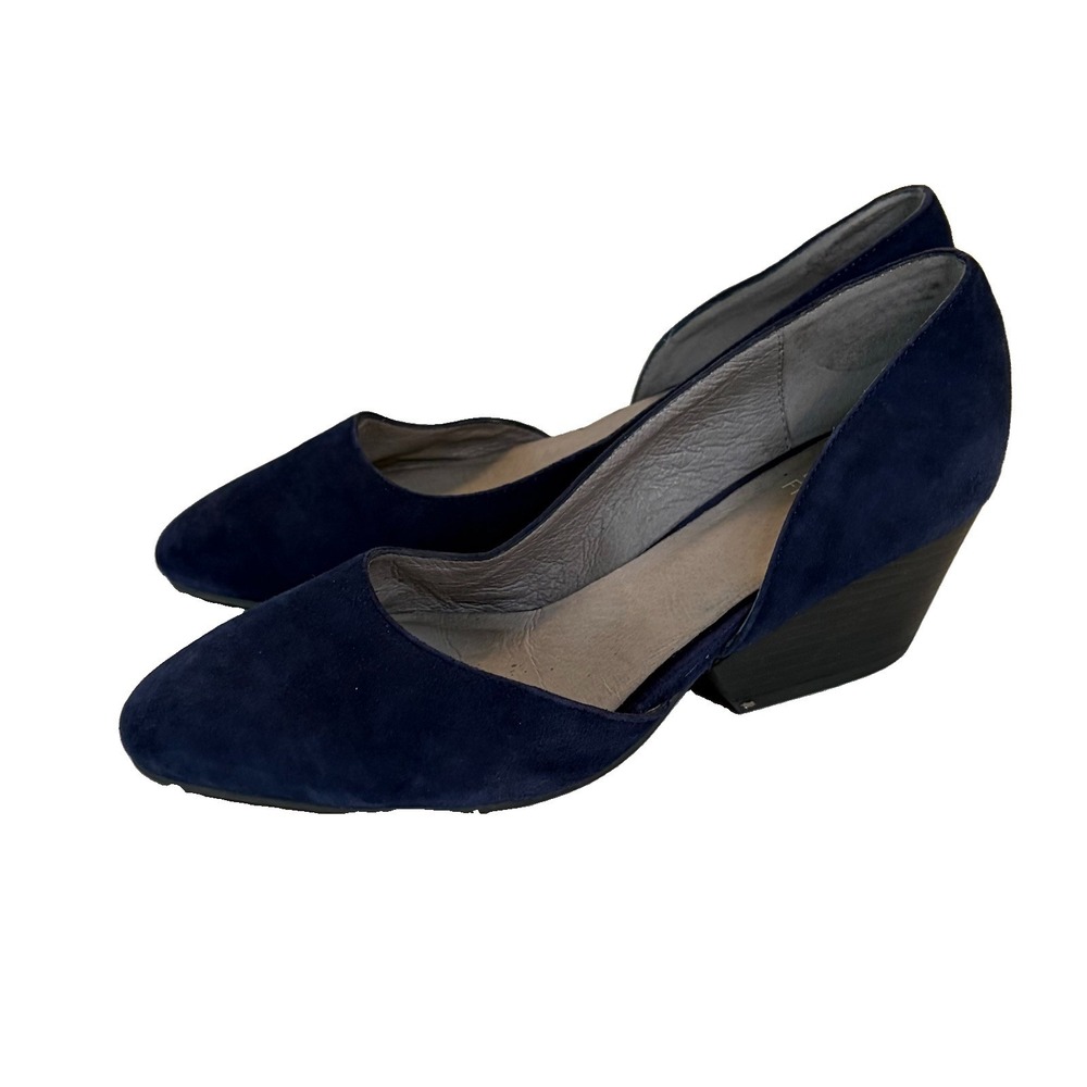 Eileen Fisher Womens Boots Size 6 Navy Blue Suede Booties‎ Block Heel Wedge